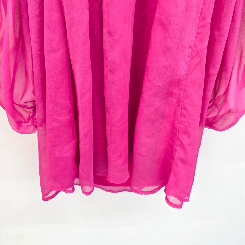 Lulus Womens S Fuchsia Off Shoulder Chiffon Babydoll Dress Sheer Sleeve Romantic - Picture 5 of 15